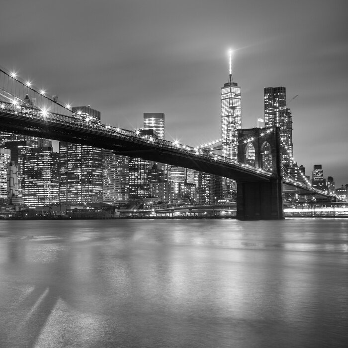 Bild New York bei Nacht Brooklyn Bridge