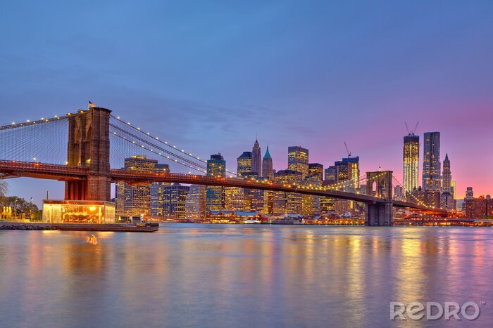 Bild New York Brooklyn Bridge nach Sonnenuntergang