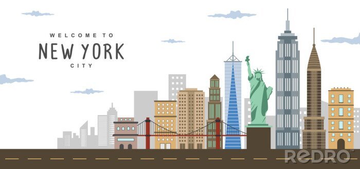 Bild New York City panorama landscape scene with Brooklyn Bridge, The Statue of Liberty and wide angle view of the Lower Manhattan. Beautiful view of metropolitan. Landmarks of New York City, USA