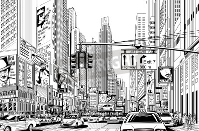 Bild New York Street mit Bleistift skizziert