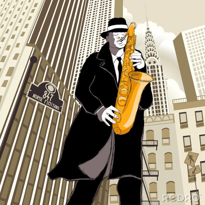 Bild New Yorker Musik und der Saxophonist