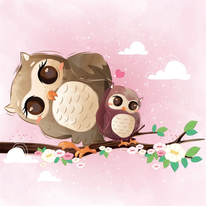 Bild Niedliche Eulen auf rosa Hintergrund