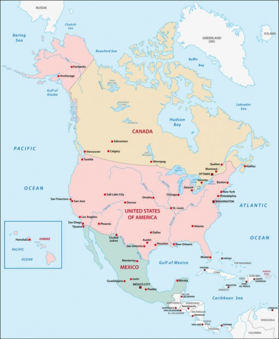 Bild Nordamerika Unterteilung in Staaten