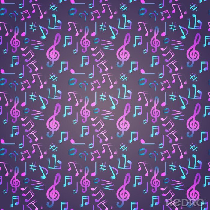 Bild Notizen Nahtlose Muster Musik Banner Bunte moderne musikalische Poster flache Vektor-Illustration