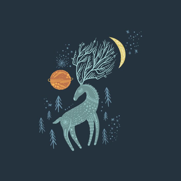 Bild Nursery poster with ornate animal, deer wall art with night space elements. Forest inhabitant