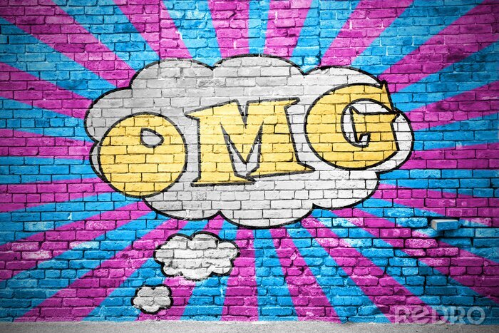 Bild OMG Comic  Ziegelsteinmauer Graffiti