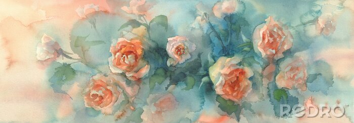 Bild orange roses colorful background watercolor