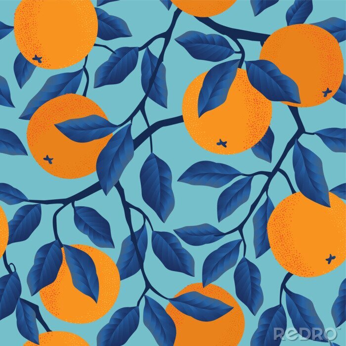 Bild Orangefarbene Früchte am Baum in Blau