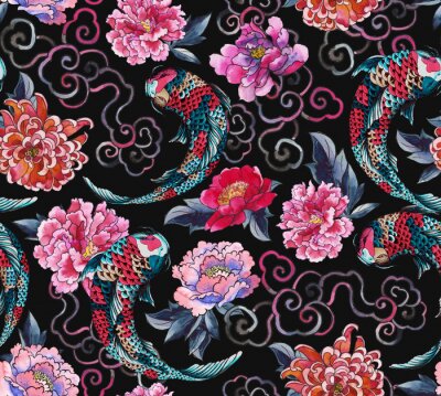 Bild Orientalische Muster Blumen und Fische