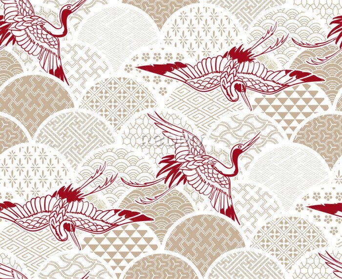 Bild Orientalisches Muster mit Kranichen
