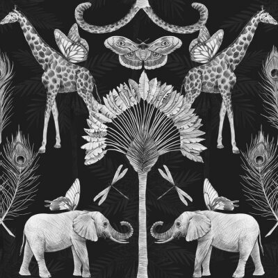 Bild Orientalisches tropisches Muster mit Elefanten