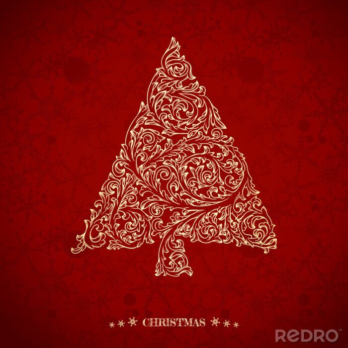 Bild Ornamentaler Weihnachtsbaum auf rotem Hintergrund
