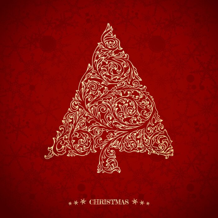 Bild Ornamentaler Weihnachtsbaum auf rotem Hintergrund