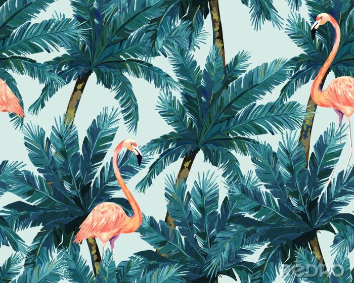 Bild Palmen und Flamingos