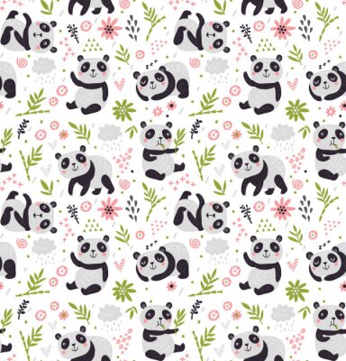 Pandas zwischen grünen Pflanzen