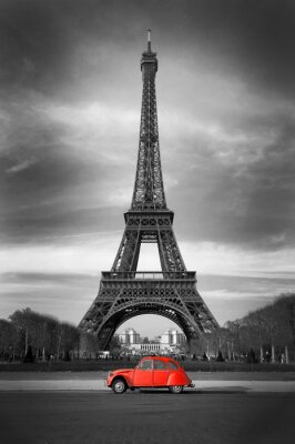 Paris Eiffelturm und rotes Auto