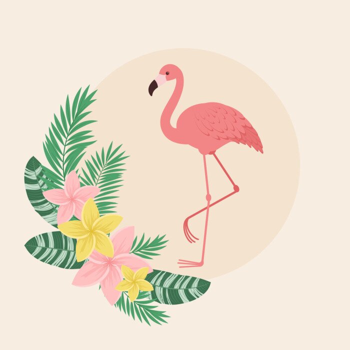 Bild Pastellfarbener Flamingo mit Hibiskus