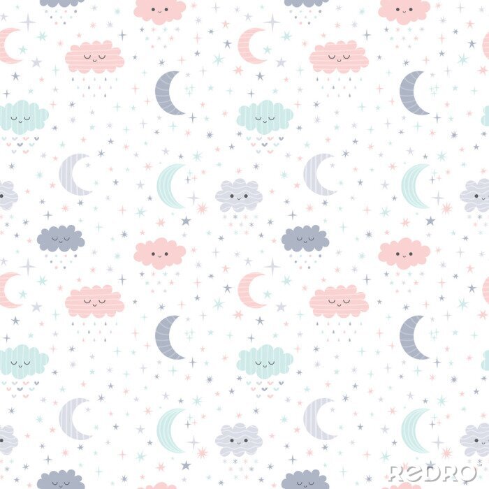 Bild Pastellwolken Sternchen und Mond