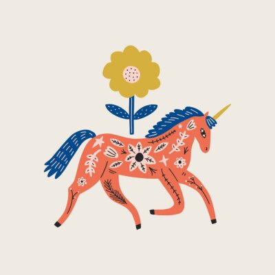 Pferde- und Blumen-Scandi-Illustration