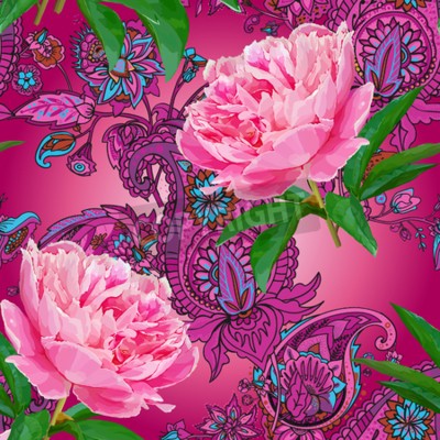 Bild Pfingstrosen auf gemustertem Hintergrund