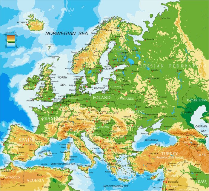 Bild Physische Karte von Europa mit Gelände