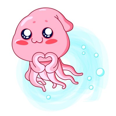 Bild Pink octopus. Vector illustration kawaii cute style.