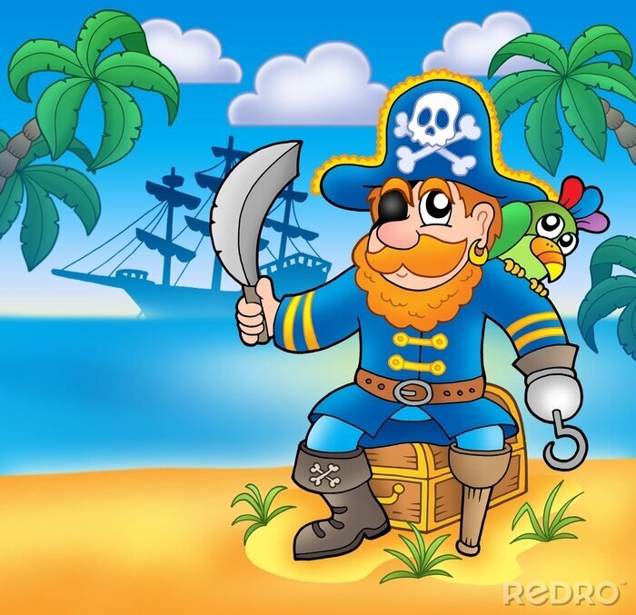 Bild Pirat in blauem Outfit mit einem Papagei