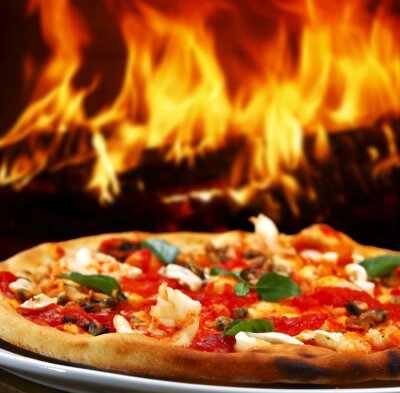 Bild Pizza und Feuerflammen