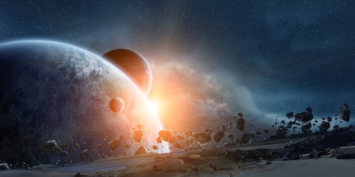 Bild Planet Erde und Sonnenaufgang