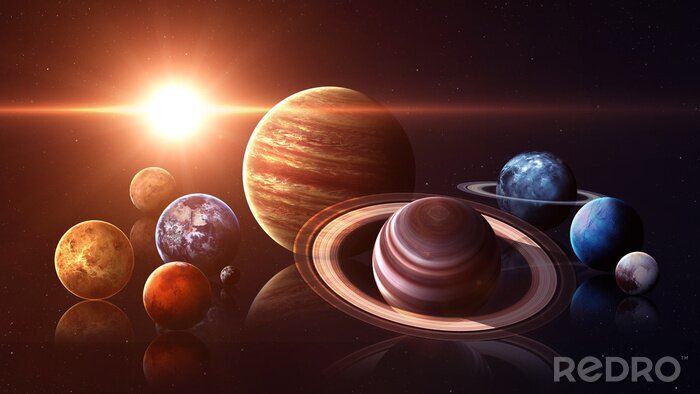 Bild Planeten des Sonnensystems und Sonne im Hintergrund