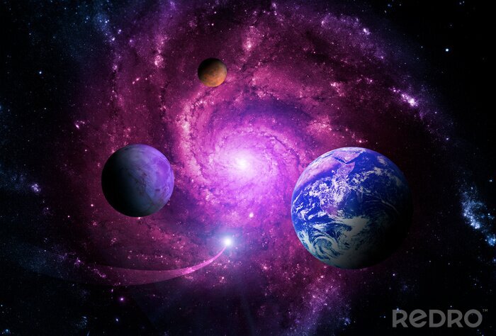 Bild Planeten des Sonnensystems vor dem Hintergrund eines violetten Nebels