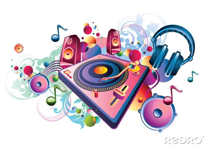 Bild Plattenspieler Lautsprecher und Popmusik