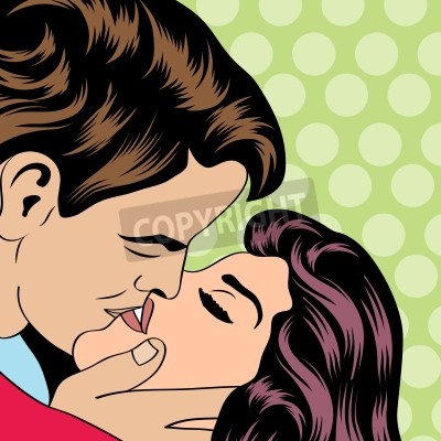 Pop-Art-Stil und küssendes Paar