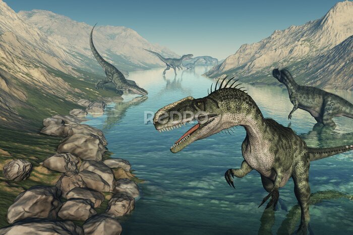 Bild Prähistorische Dinosaurier im Fluss