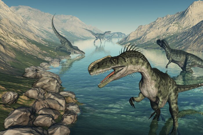 Bild Prähistorische Dinosaurier im Fluss
