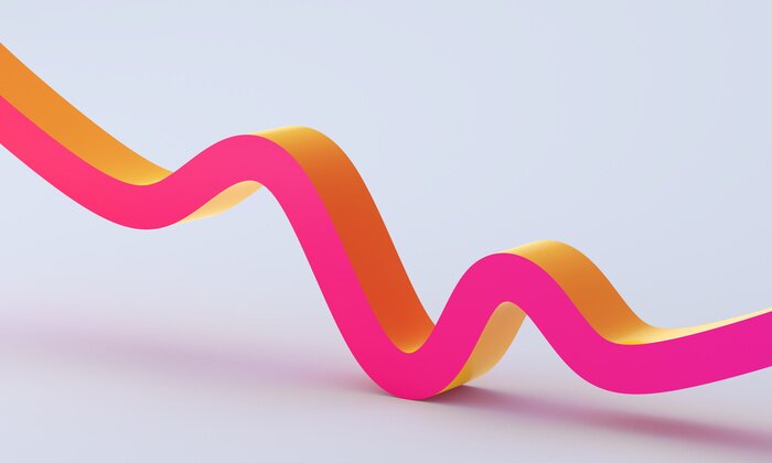 Bild Räumliches rosa und orangefarbenes Band auf festem Hintergrund