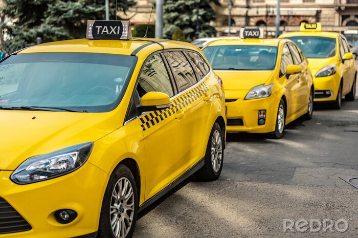 Bild Reihe gelber Taxis
