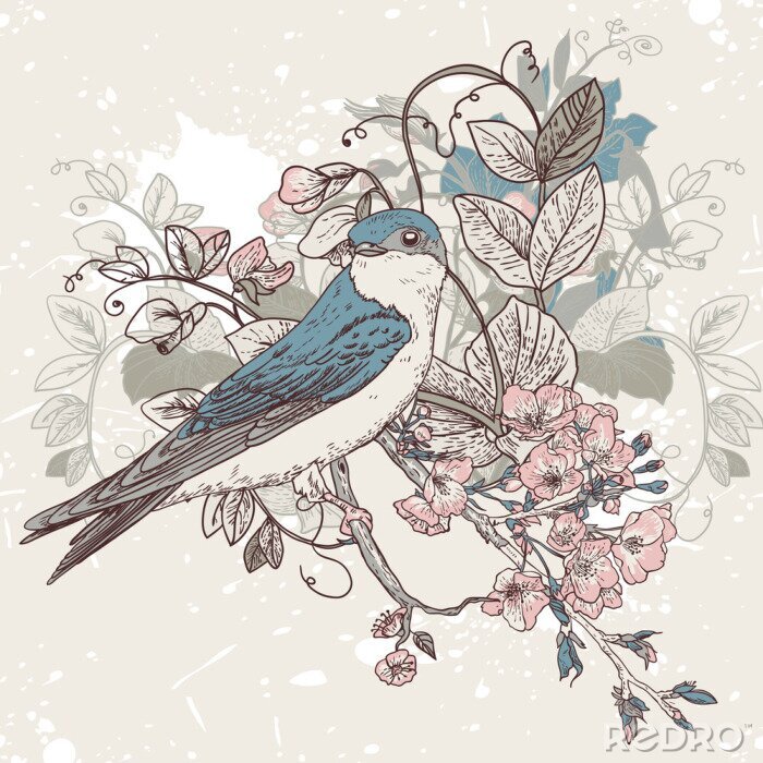 Bild Retro-Illustration mit einem Vogel