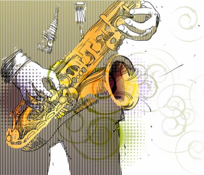 Retro-Musik-Grafik mit Saxophon-Spieler