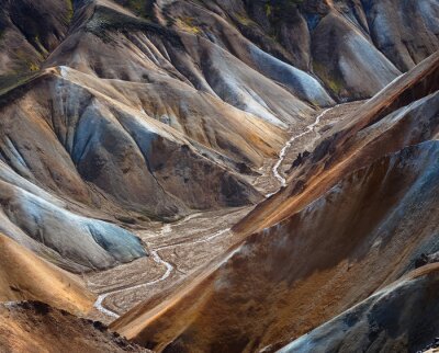 River along a Valley in Landmannalaugar among colorful mountains, Iceland