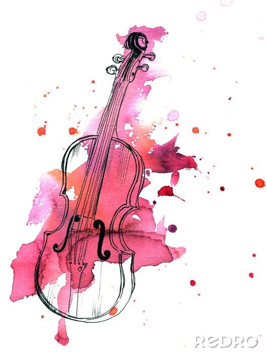 Bild Rosa Violine auf einem Musikgemälde