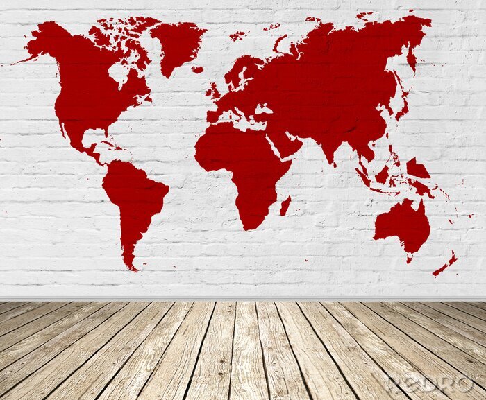 Bild Rote Weltkarte auf Backstein