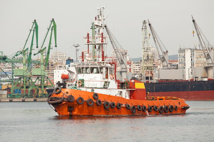 Bild Roter Schlepper im Hafen