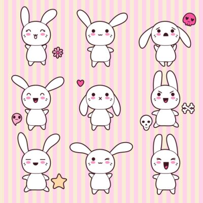 Bild Sammlung von lustigen und netten glücklichen kawaii Kaninchen.