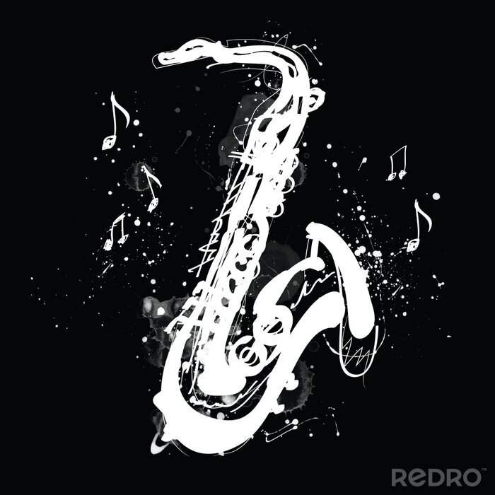 Bild Saxophon weißes Instrument auf schwarzem Hintergrund