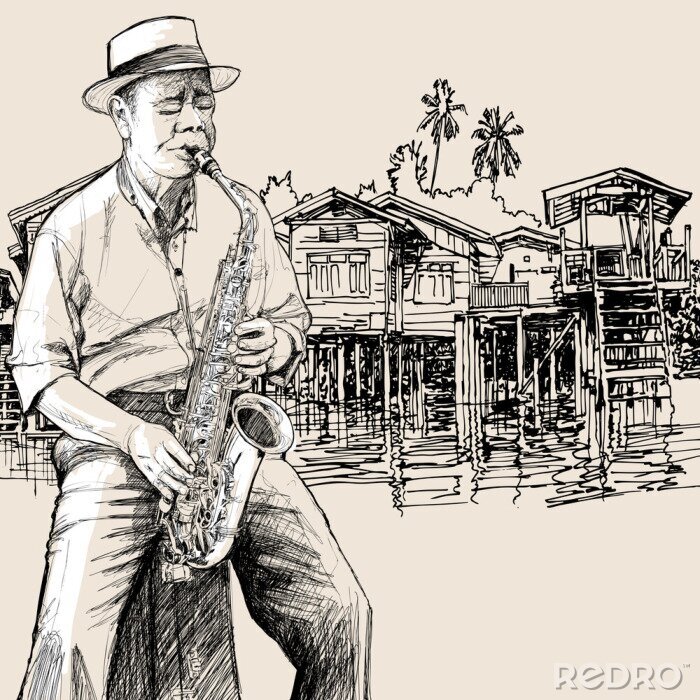 Bild Saxophonist vor dem Hintergrund der Stadt