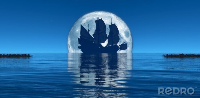 Bild Schiff auf See vor dem Hintergrund des Mondes