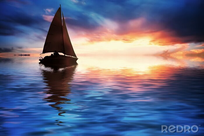 Bild Schiff auf See vor Sonnenuntergang