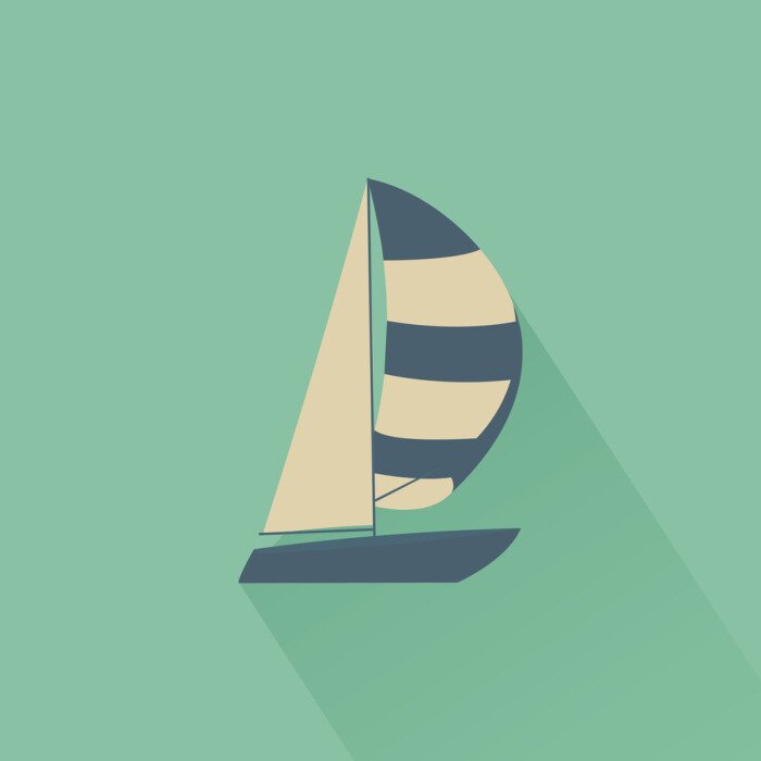 Bild Schiff mit weiß-blauen Segeln gezeichnet