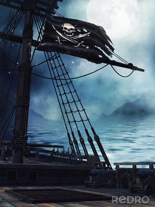 Bild Schiff und Piratenflagge bei Nacht nach Maß 